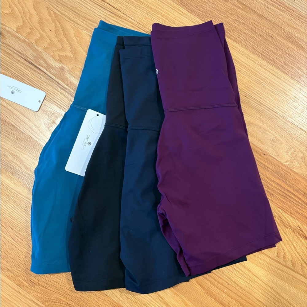 CRZ YOGA Maternity XS Biker Shorts - purple, teal, navy blue, black NWT